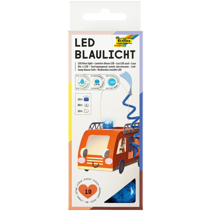 Verpakking van de folia LED blauwlicht set met een afbeelding van een brandweerwagen lantaarn.