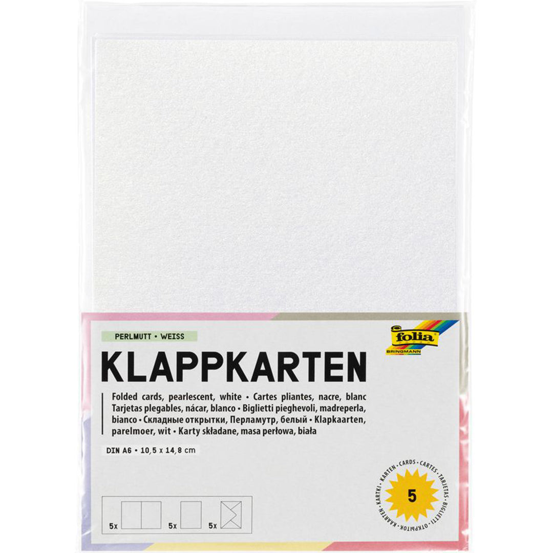 folia kaarten met envelop parelmoer wit - 10,5x15 cm - 5st | 179500 | 1