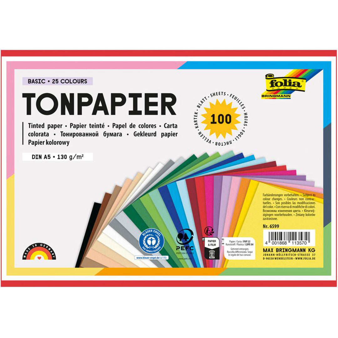 Tonpapier, DIN A5, 100 Blatt in 25 Farben sortiert | 6599