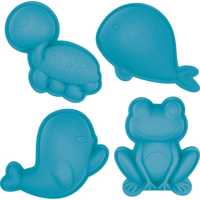 Funkit scrunch zandvormpjes van siliconen in de vorm van een schildpad, walvis, zeehond en kikker.