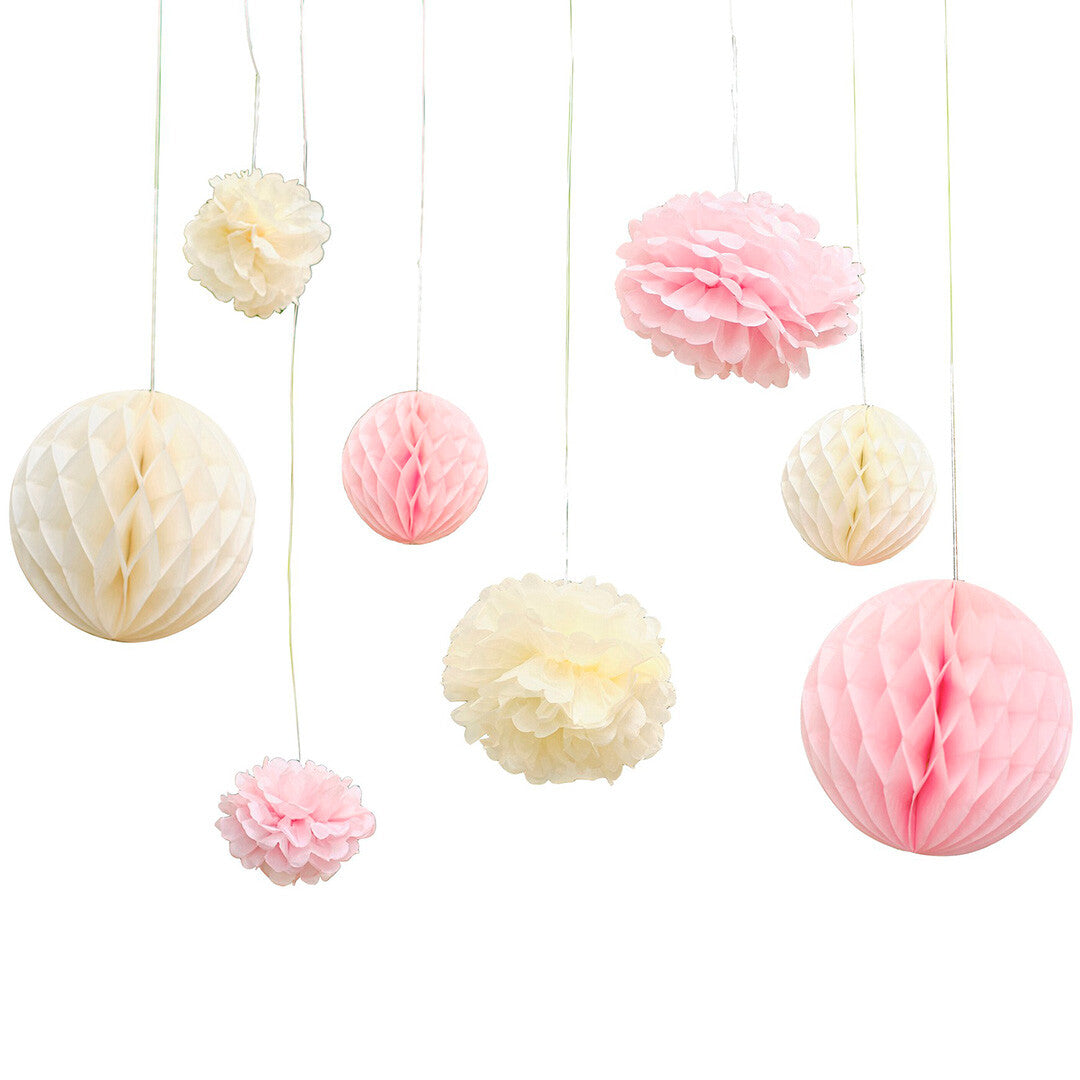ginger ray feestversiering pompom en honingraat - 8st | PC-103 | 0
