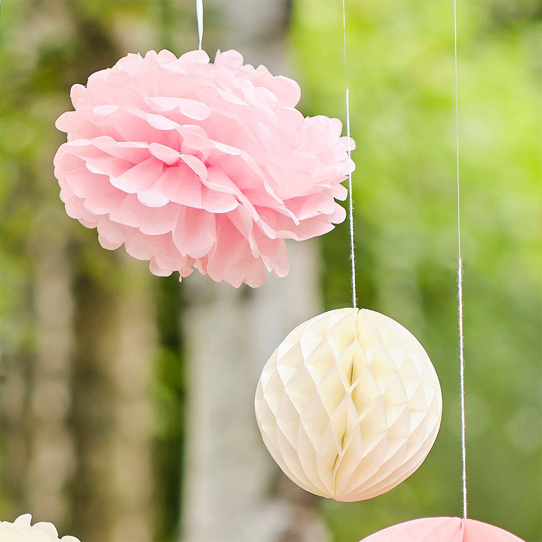 ginger ray feestversiering pompom en honingraat - 8st | PC-103 | 1
