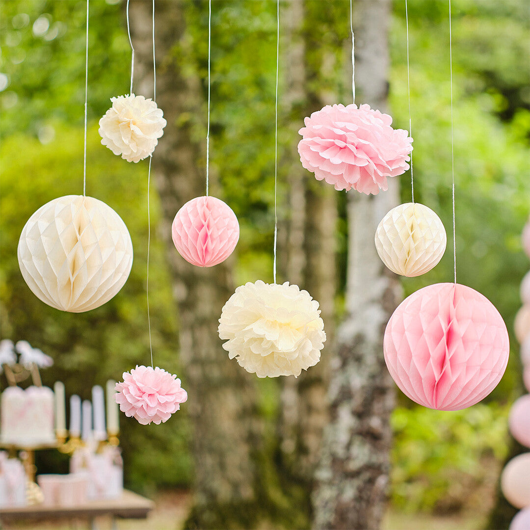 ginger ray feestversiering pompom en honingraat - 8st | PC-103 | 2