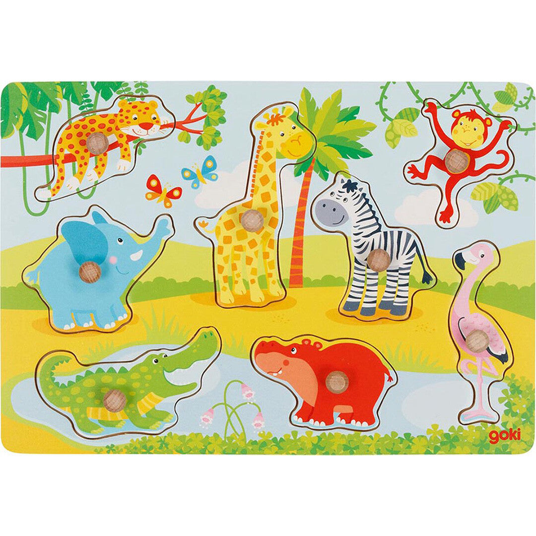 goki knoppuzzel babydieren safari - 8st | GK57397 | 0