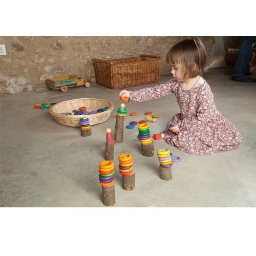 grapat houten nins® poppetjes met ringen en schijfjes - 60st - herfst | 15-102b | 1