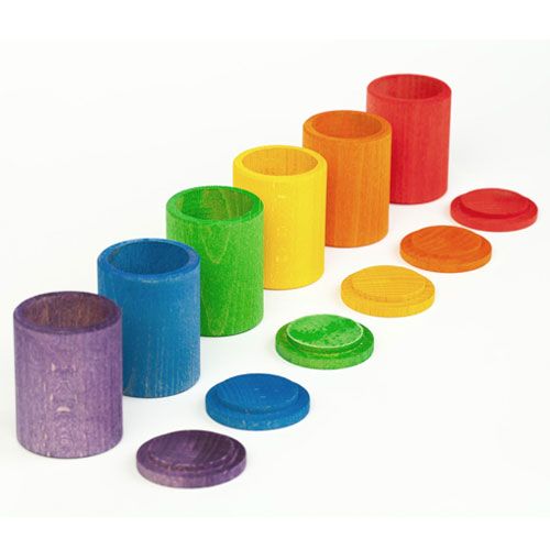 grapat houten potjes met deksel kleur - (6 st) | 16-137 | 0