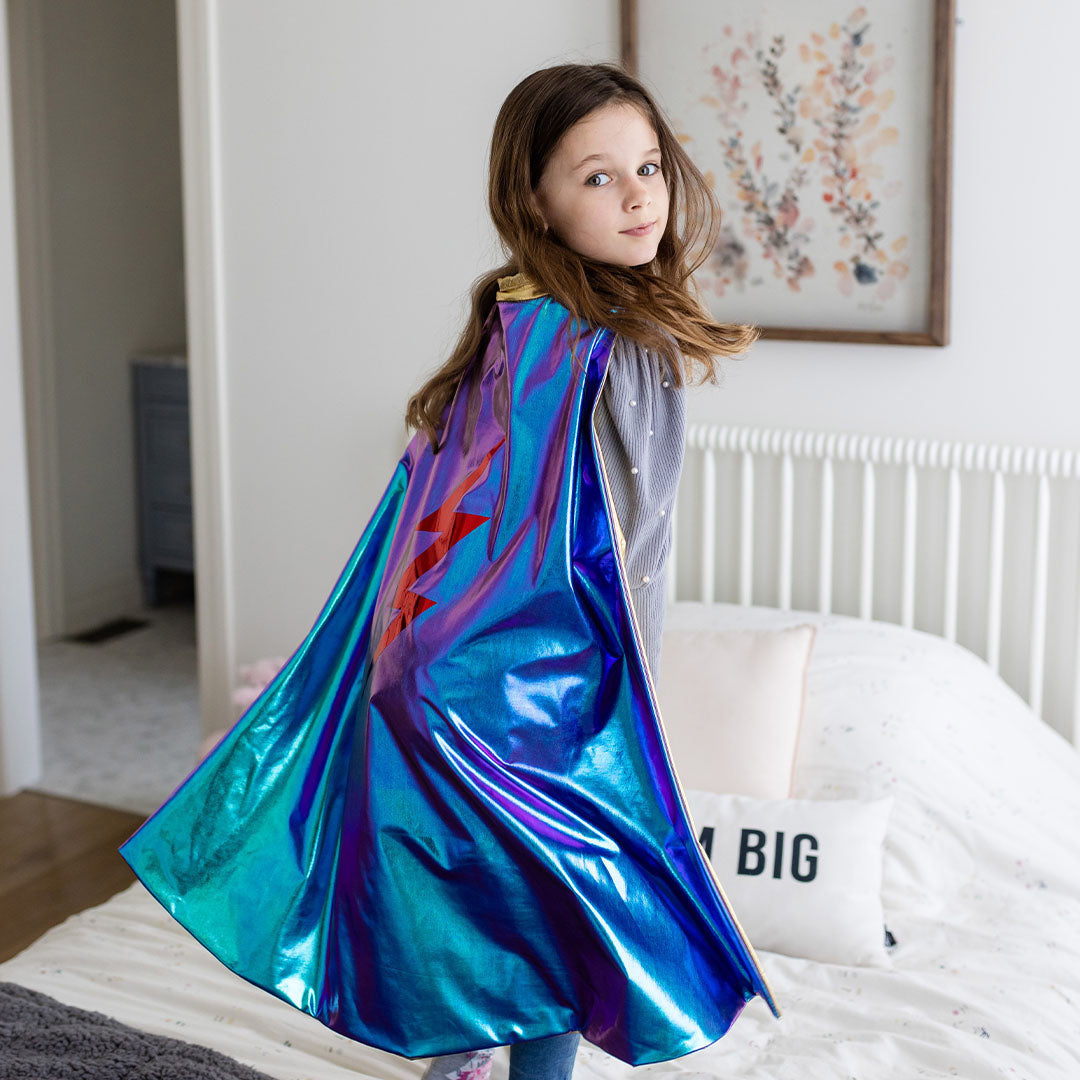 great pretenders omkeerbare verkleedcape bliksem - blauw - 4-6 jaar | 55785 | 5