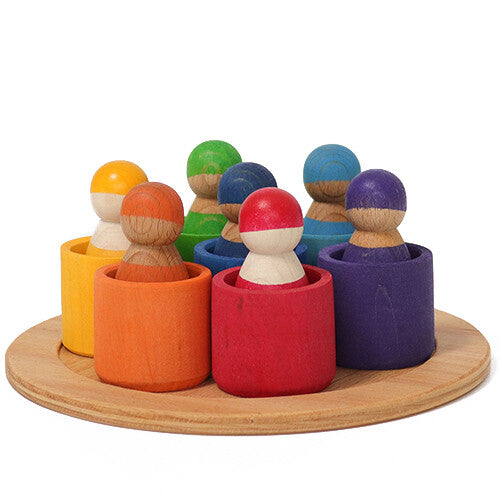 grimm's houten regenboog vrienden in kom - 7 st  | 10580 | 0