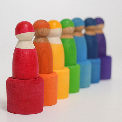grimm's houten regenboog vrienden in kom - 7 st  | 10580 | 1
