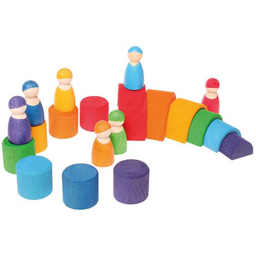grimm's houten regenboog vrienden in kom - 7 st  | 10580 | 10