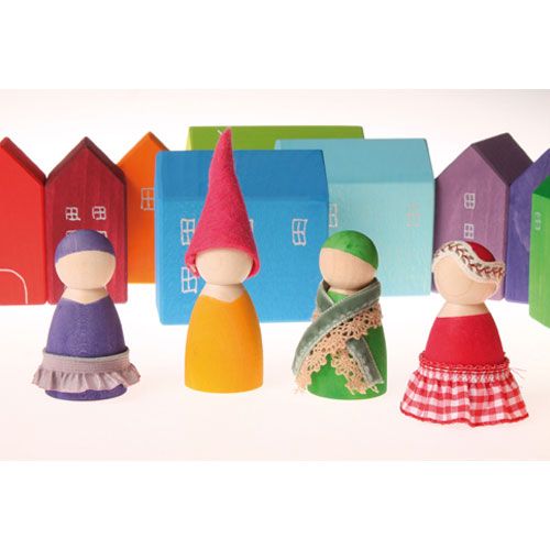 grimm's houten regenboog vrienden in kom - 7 st  | 10580 | 11