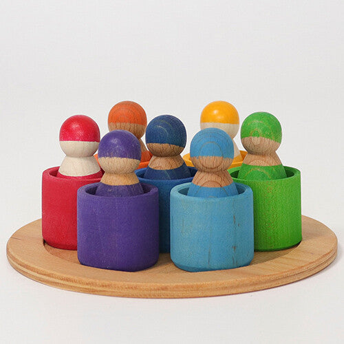 grimm's houten regenboog vrienden in kom - 7 st  | 10580 | 4
