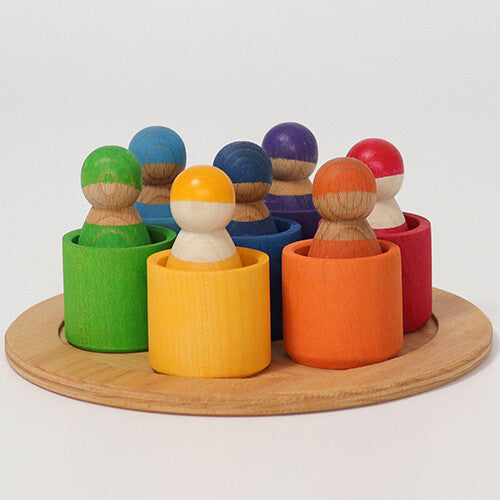 grimm's houten regenboog vrienden in kom - 7 st  | 10580 | 5