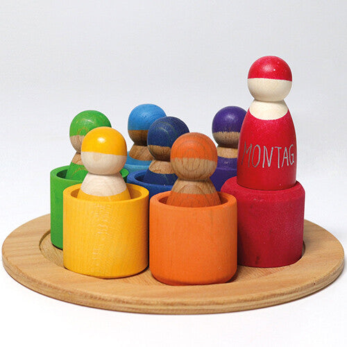 grimm's houten regenboog vrienden in kom - 7 st  | 10580 | 6