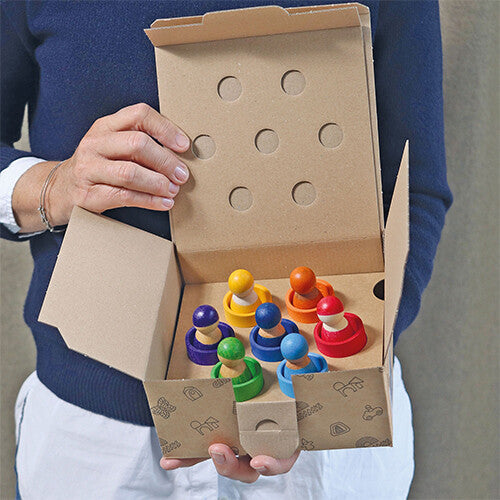 grimm's houten regenboog vrienden in kom - 7 st  | 10580 | 8