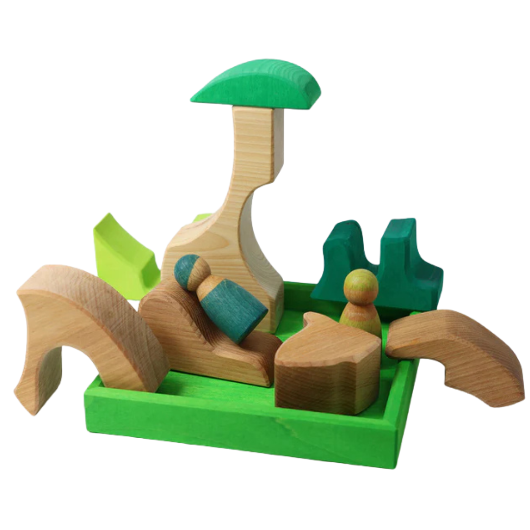 grimm's bouwblokken set - groen - 9st | GRIM43686 | 1