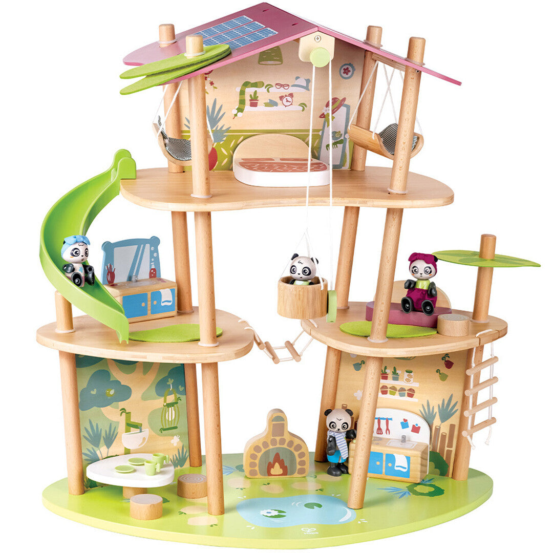 hape poppenhuis met inrichting en pandafamilie | E3413 | 0