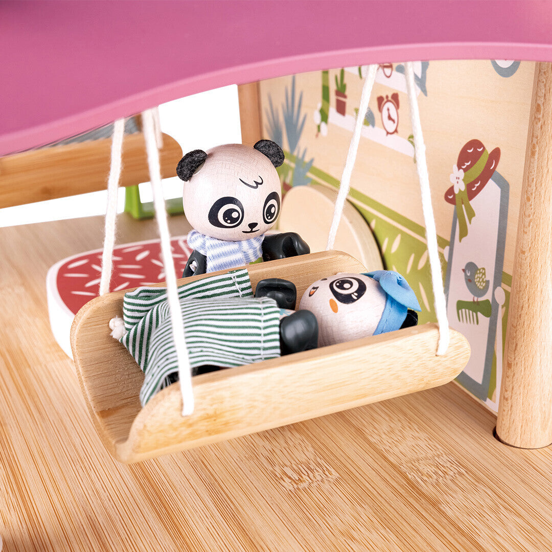 hape poppenhuis met inrichting en pandafamilie | E3413 | 3