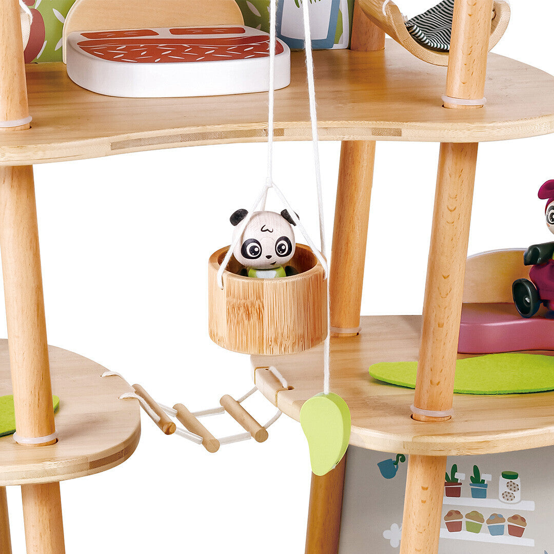 hape poppenhuis met inrichting en pandafamilie | E3413 | 4
