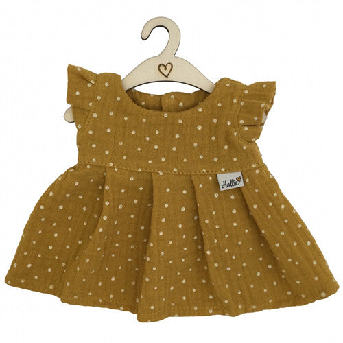 hollie poppenkleding jurkje stippen - ochre - 34 cm | HO3017 | 0