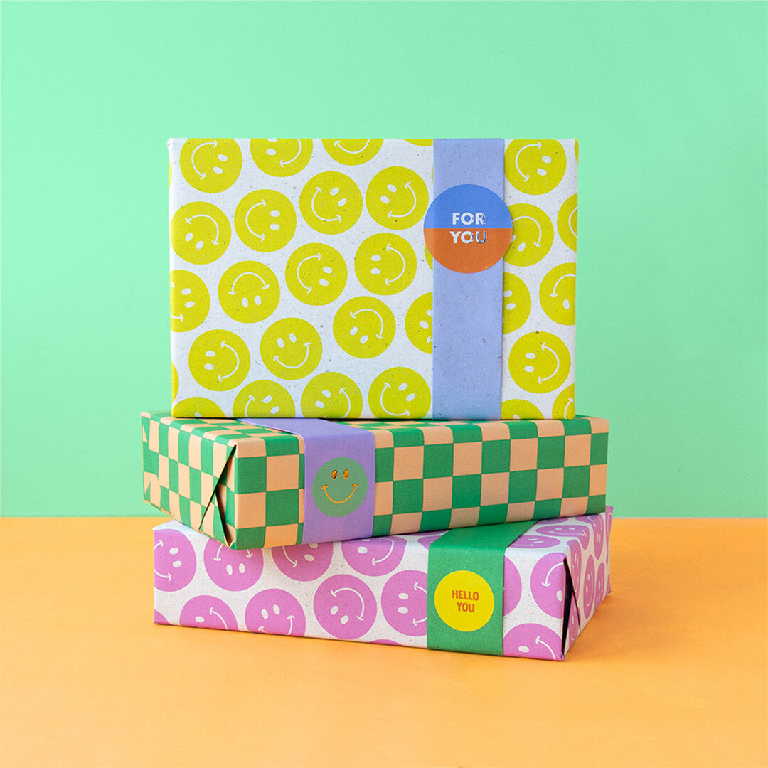 house of products inpakpapier biet smiley - lemon yellow blue - 3 m  | P51.179.070 | 2