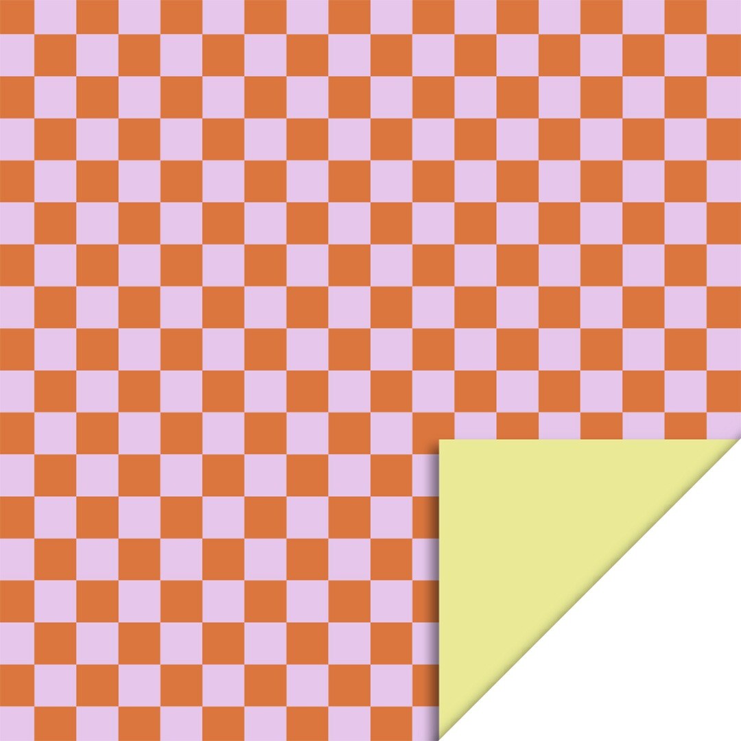 house of products inpakpapier big check orange mauve - yellow - 3 m | P51.263.070 | 0