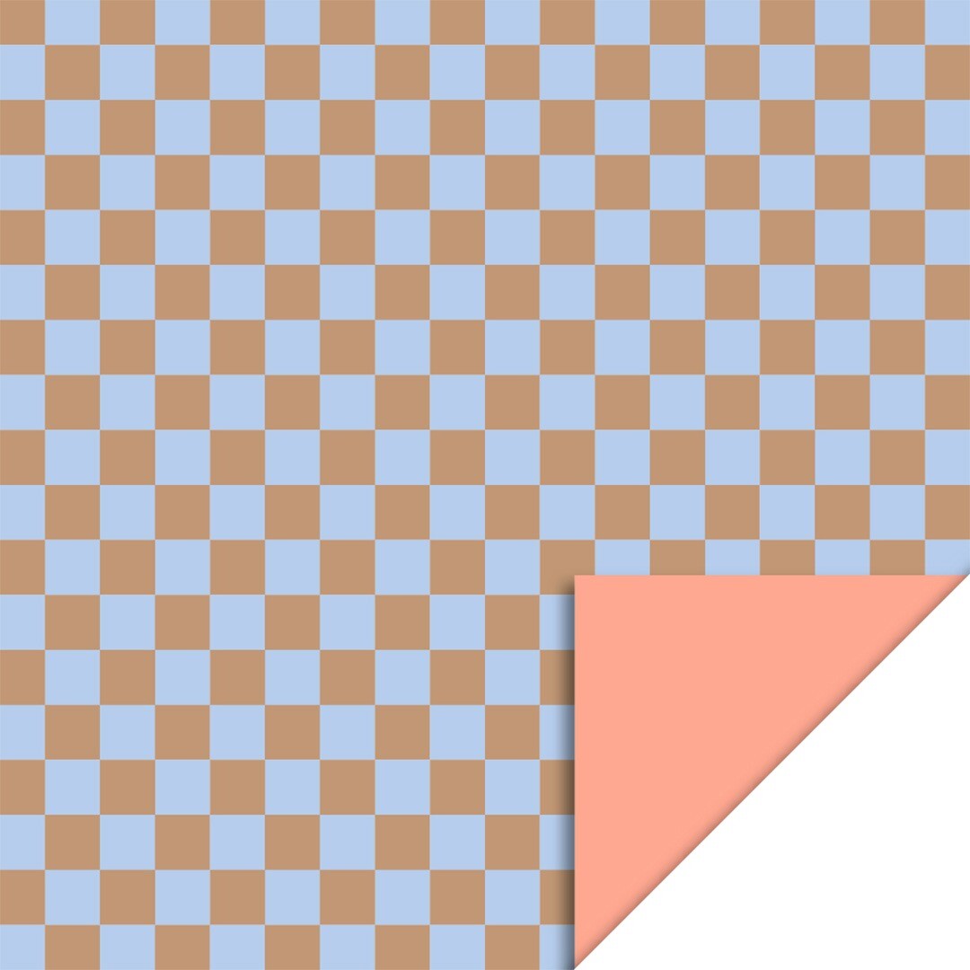 house of products inpakpapier big check taupe blue - salmon - 3 m | P51.262.070 | 0
