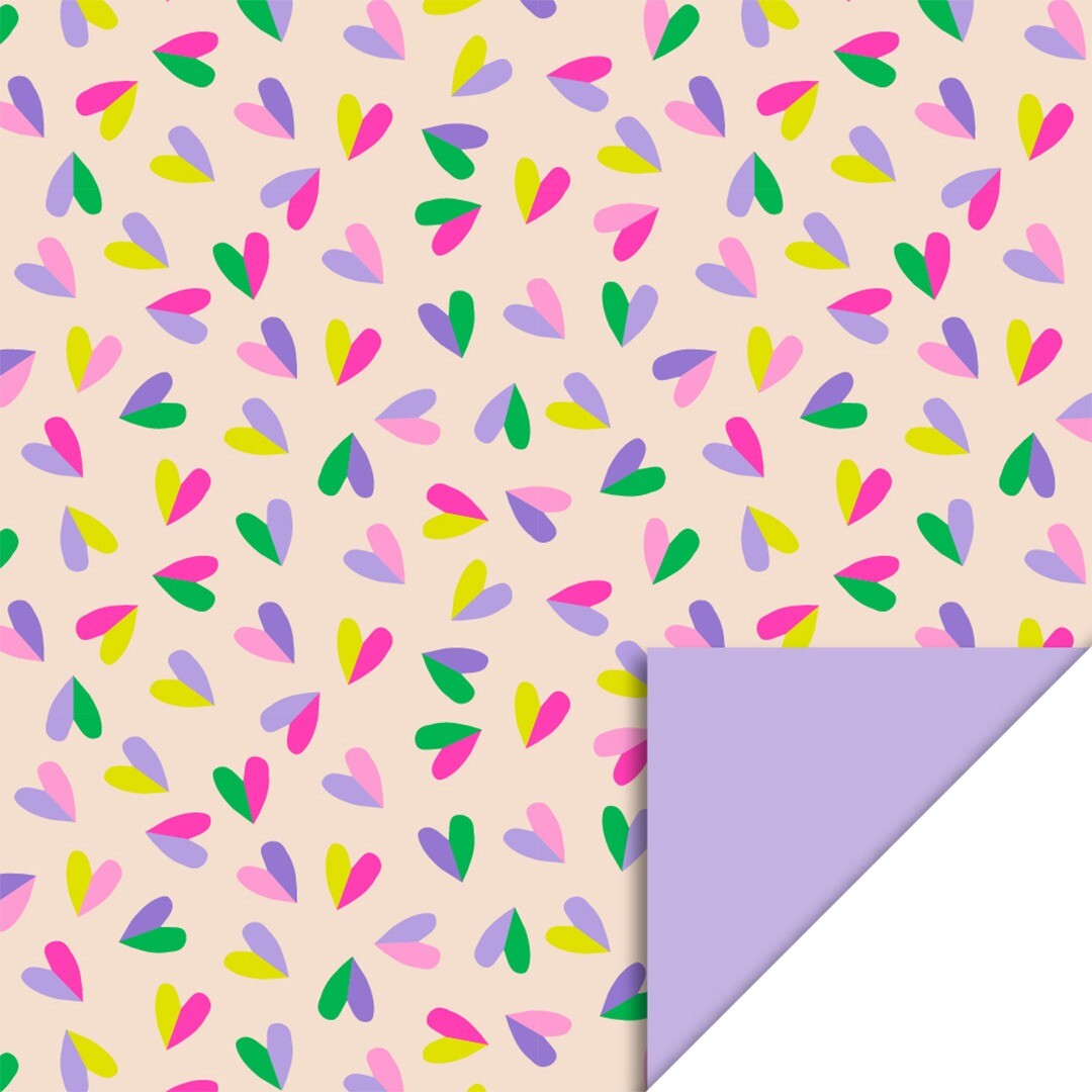 house of products inpakpapier hearts duo beige - lilac - 3 m | P51.237.070 | 0