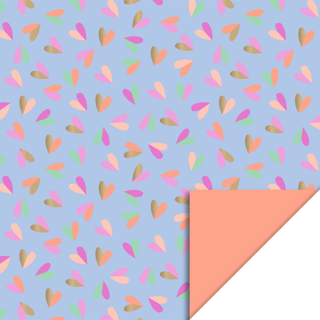 house of products inpakpapier hearts duo gold blue - salmon - 3 m | P51.238.070 | 0