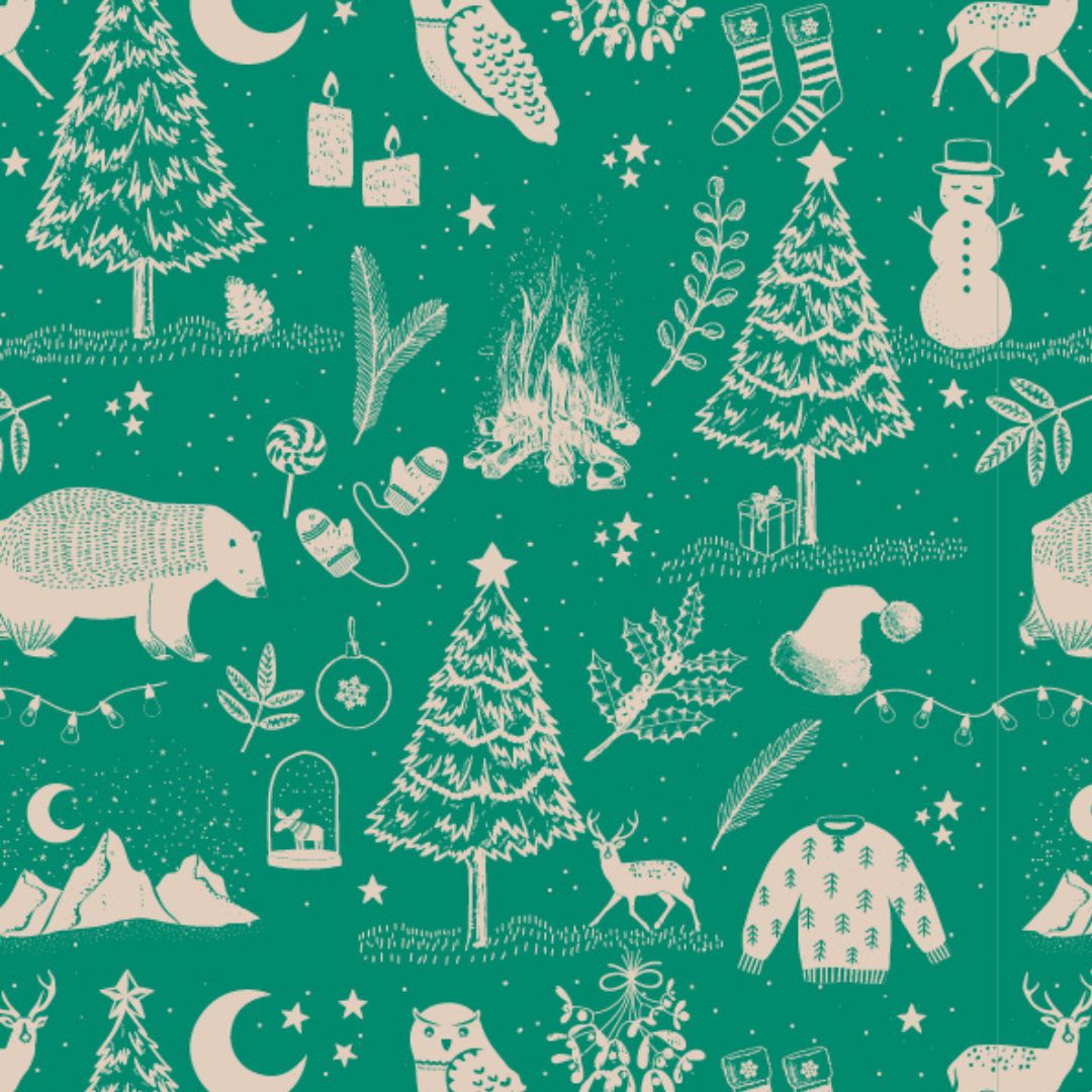 house of products inpakpapier kerst vintage green - 3 m   | P34.223.070 | 3