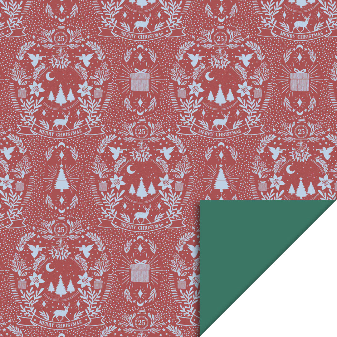 house of products inpakpapier kerstmis illustration warm red - dark green - 3 m | P34.116.070 | 0