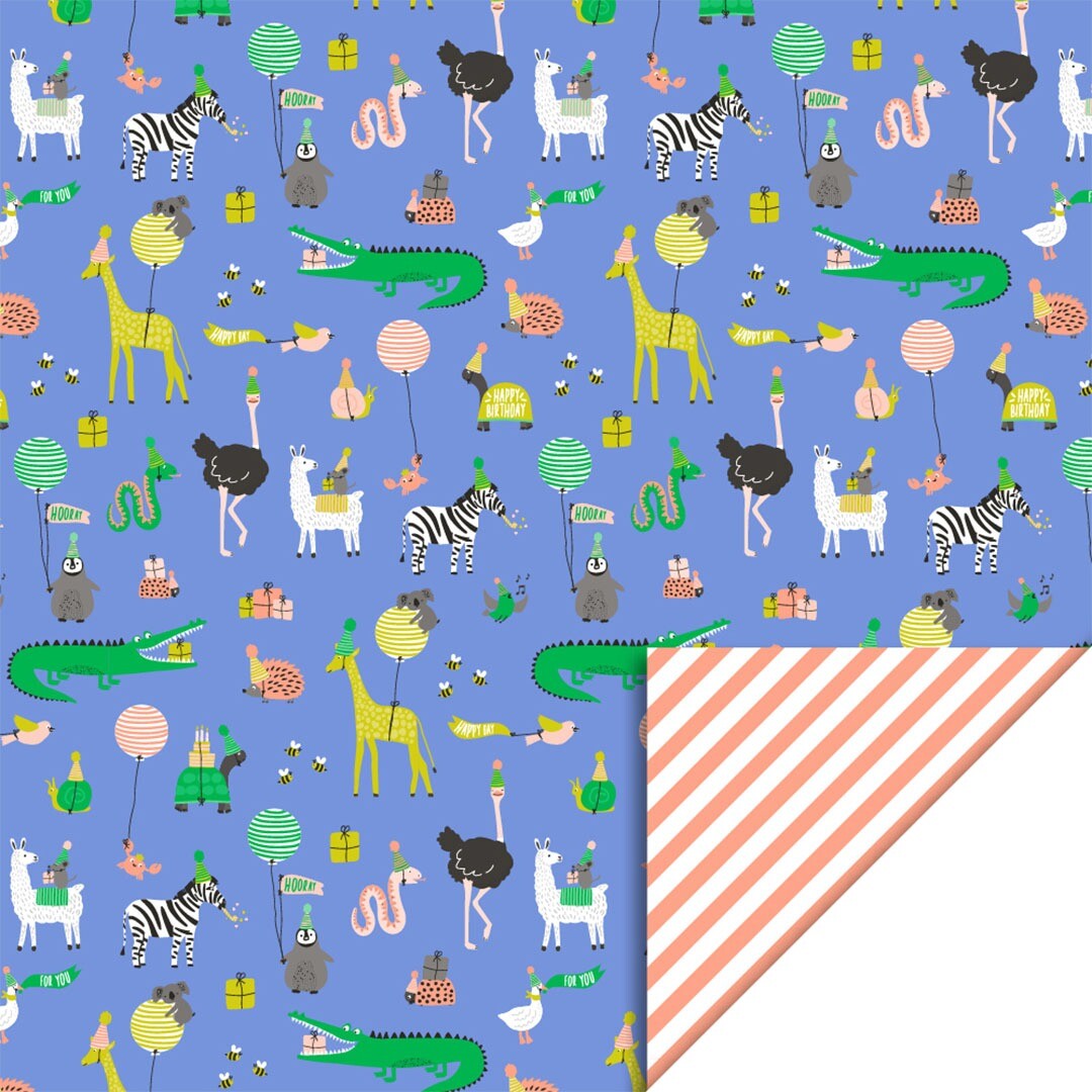 house of products inpakpapier party animals blue - stripe salmon - 3 m | P51.252.070 | 0