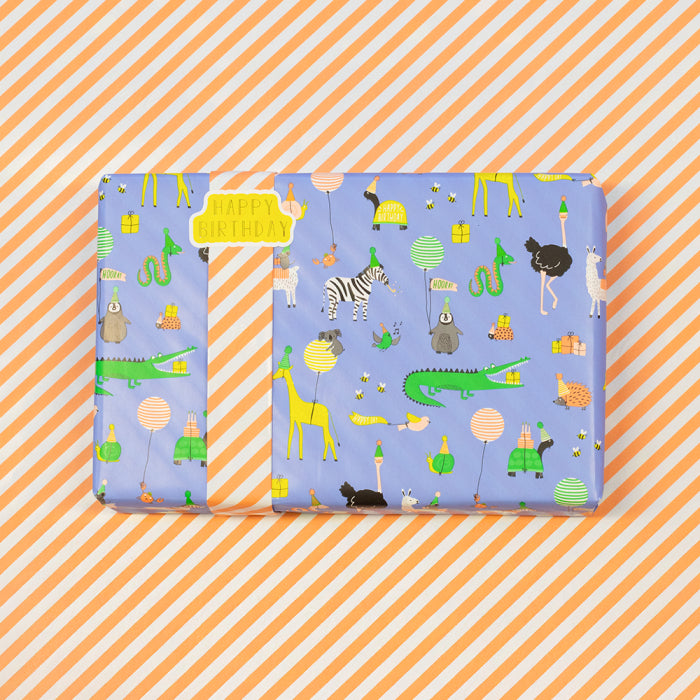 house of products inpakpapier party aimals blue - stripe | P51.340.070 | 2