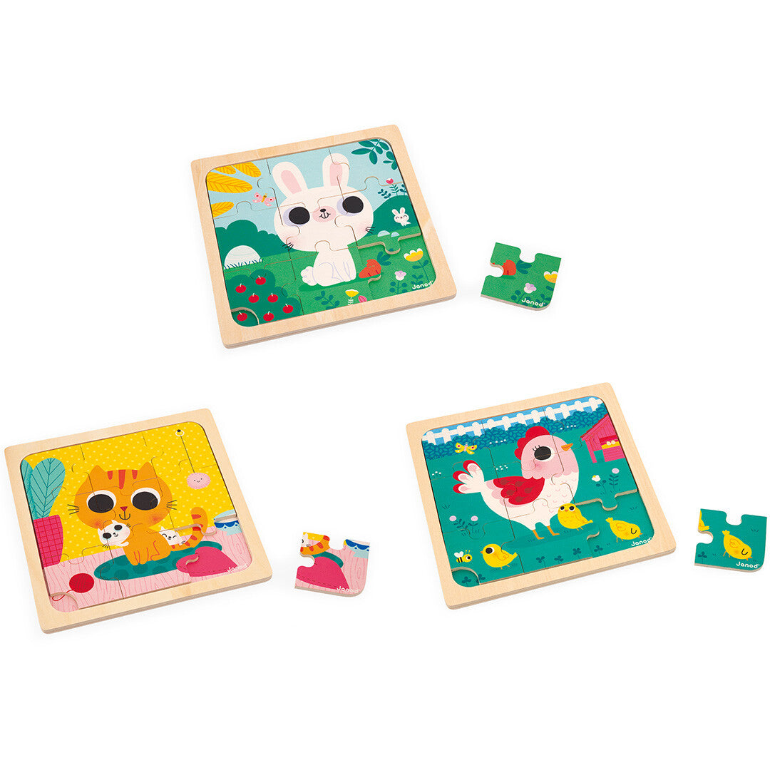 janod puzzel kip, kat en konijn - 3x9st | 11.7113 | 1