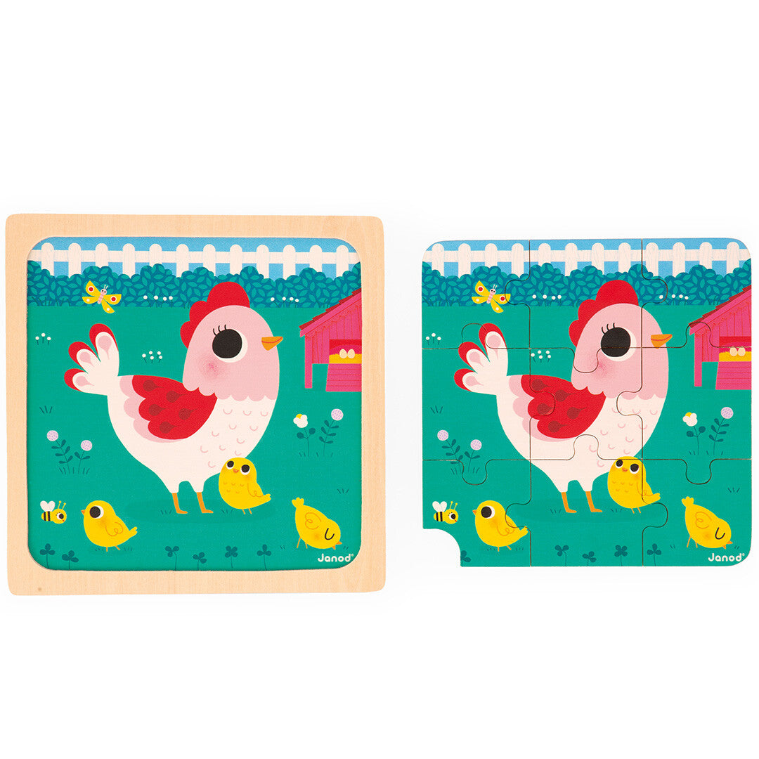 janod puzzel kip, kat en konijn - 3x9st | 11.7113 | 5