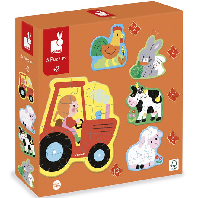 janod puzzel 5 formaten - boerderij - 2,4,6,8,10 st | 11.2487 | 1