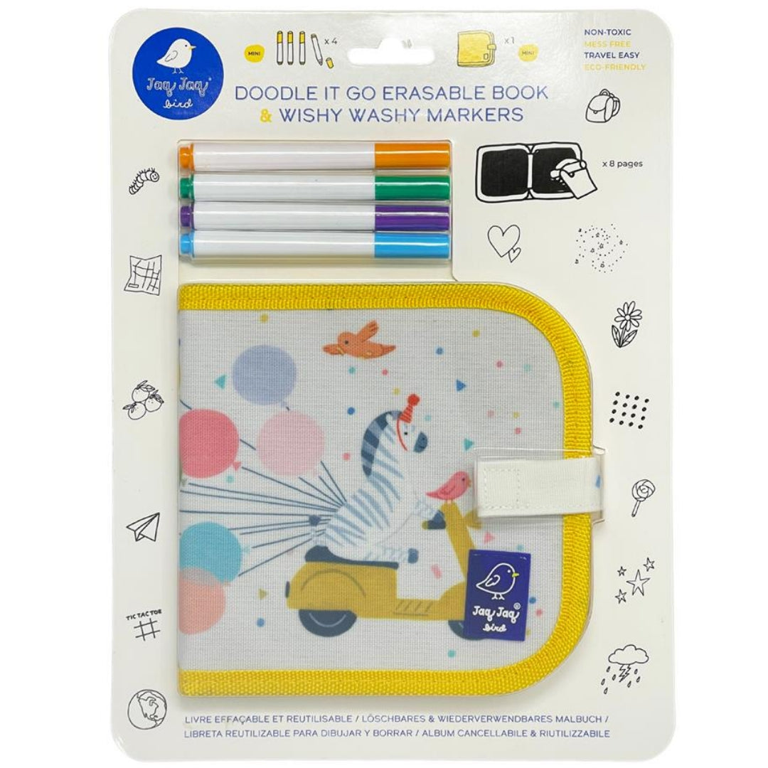 jaq jaq bird uitwisbaar krijtboek mini met markers - zebra  | 2688079 | 0