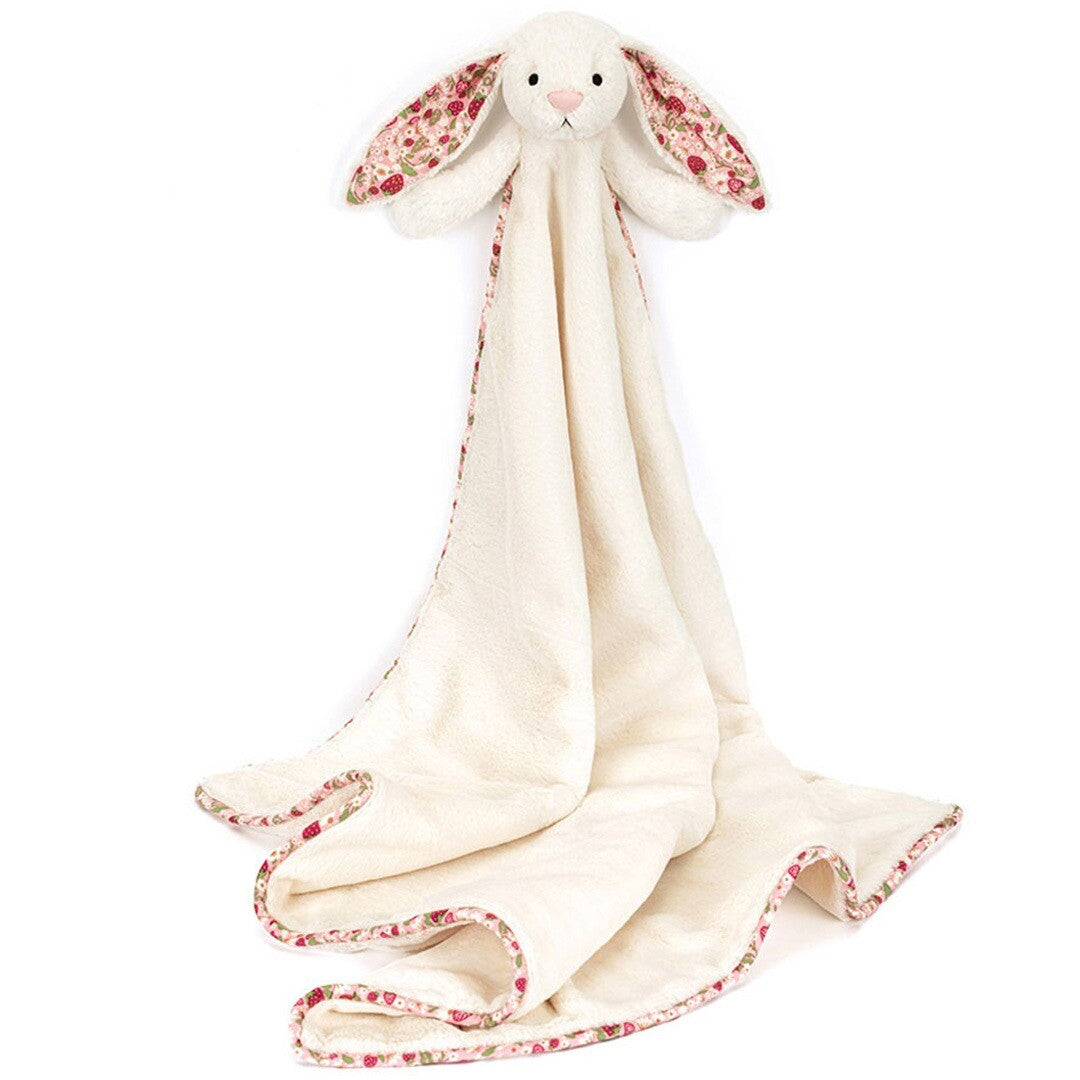 jellycat knuffeldekentje blossom cream konijn - berry - 70 cm | BLNK2MS | 0