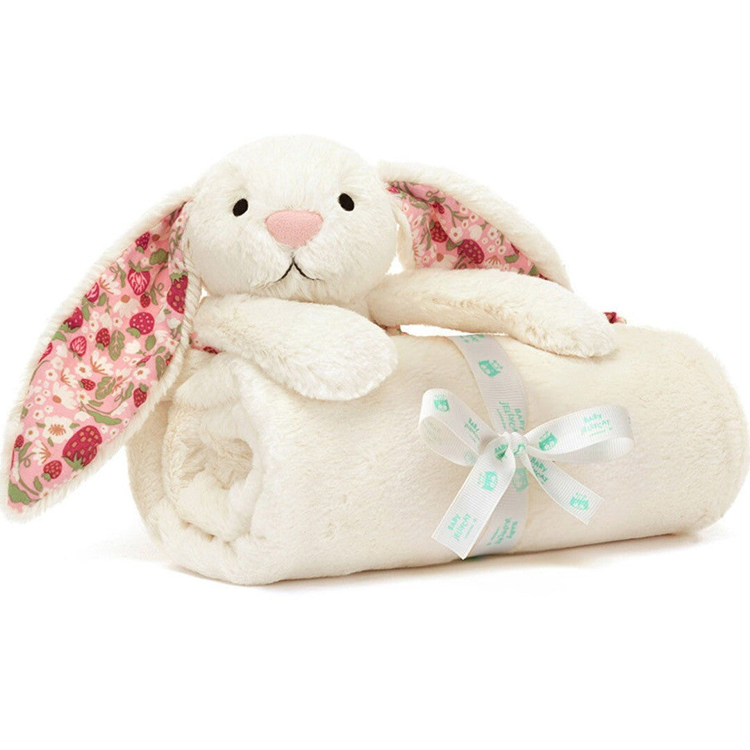 jellycat knuffeldekentje blossom cream konijn - berry - 70 cm | BLNK2MS | 1