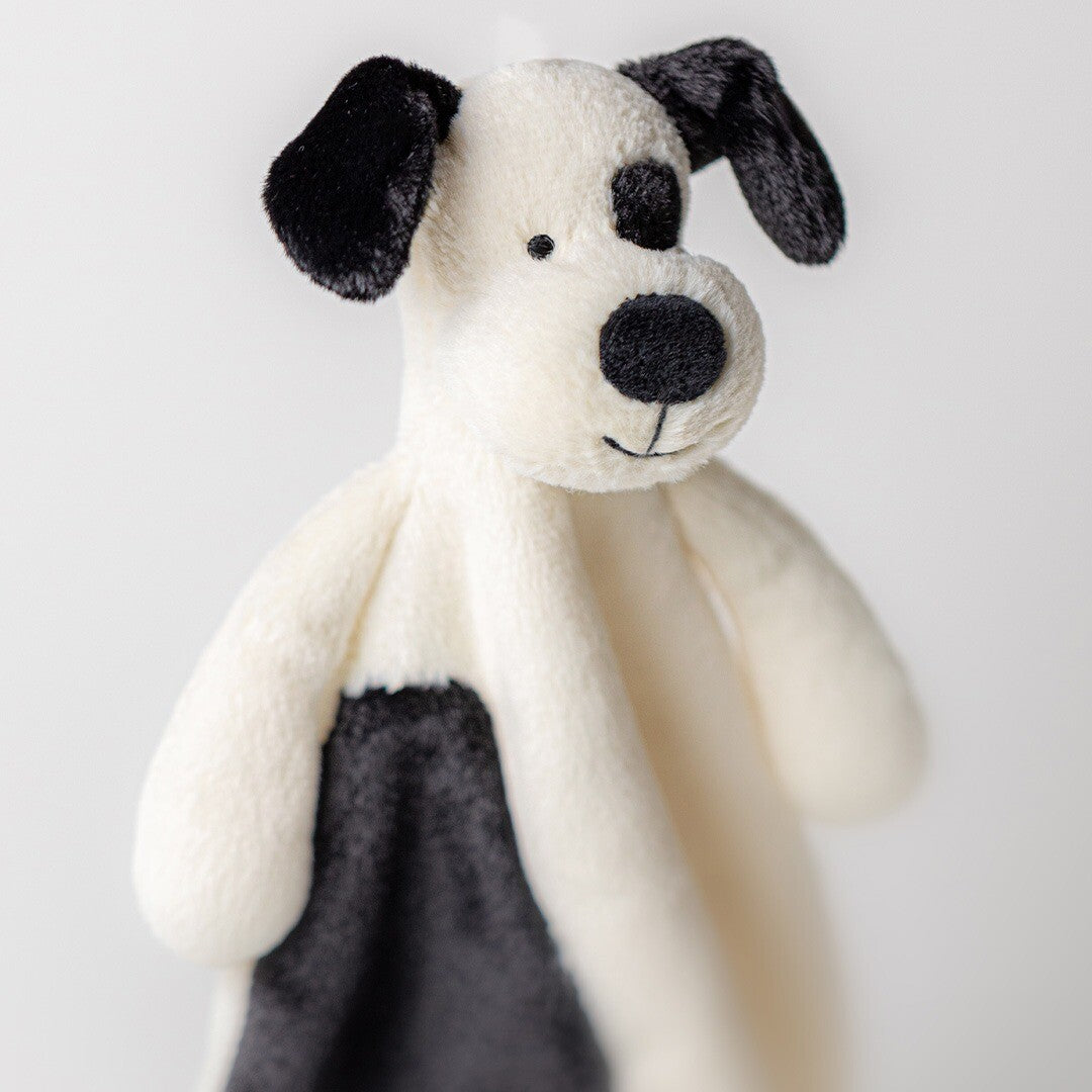 jellycat knuffeldoek bashful black and cream puppy - 27 cm  | CMF4BCP | 1