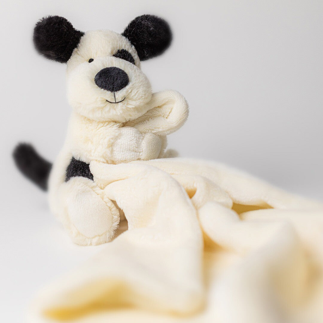 jellycat knuffeldoek bashful black and cream puppy - 34 cm  | STH4BCP | 1