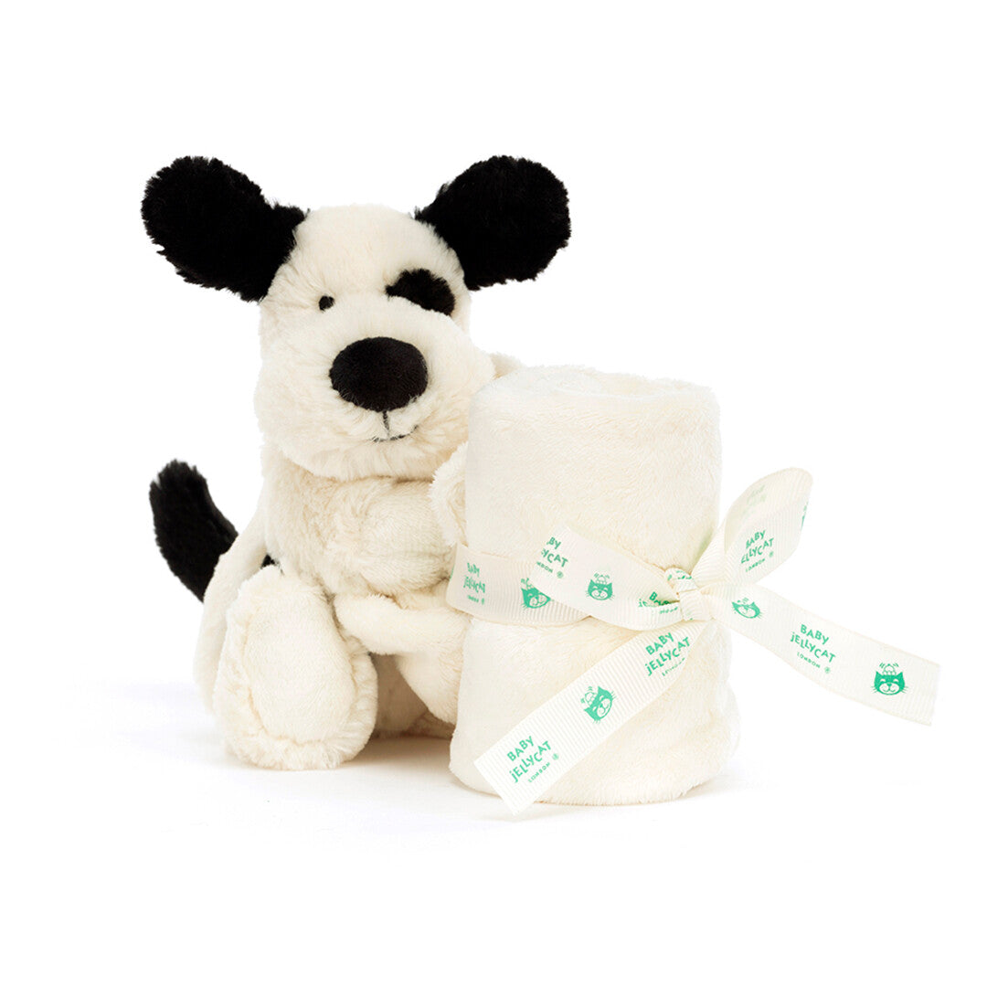 jellycat knuffeldoek bashful black and cream puppy - 34 cm  | STH4BCP | 3
