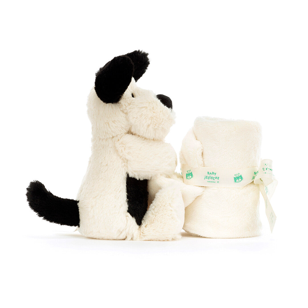 jellycat knuffeldoek bashful black and cream puppy - 34 cm  | STH4BCP | 4