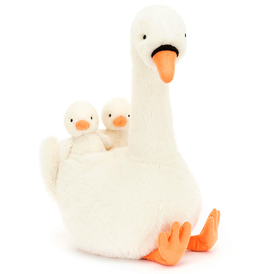 jellycat knuffelzwaan met jongen - featherful - 39 cm | FEA2S | 0