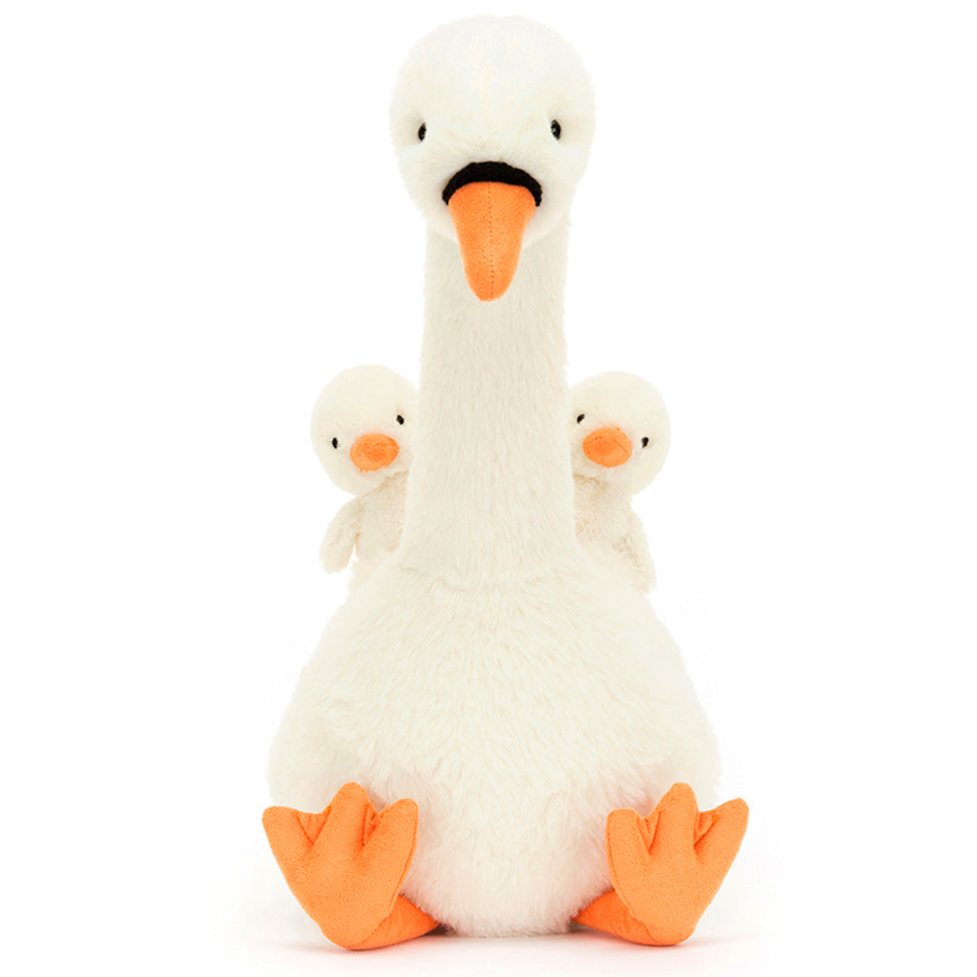 jellycat knuffelzwaan met jongen - featherful - 39 cm | FEA2S | 2