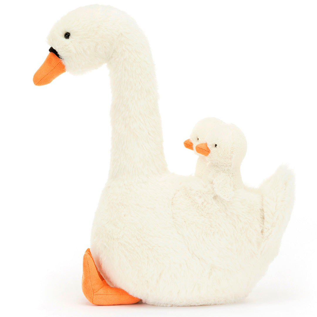 jellycat knuffelzwaan met jongen - featherful - 39 cm | FEA2S | 3