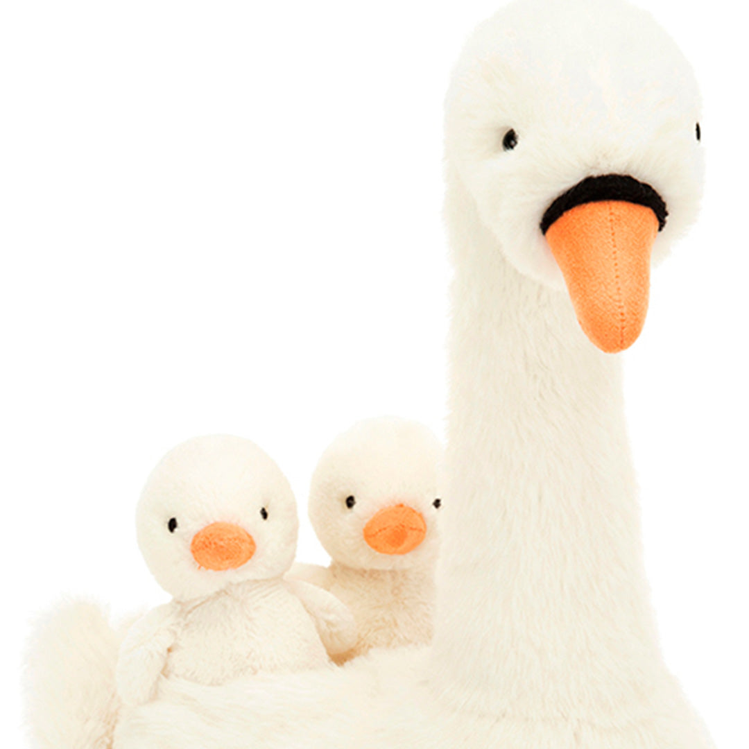 jellycat knuffelzwaan met jongen - featherful - 39 cm | FEA2S | 5