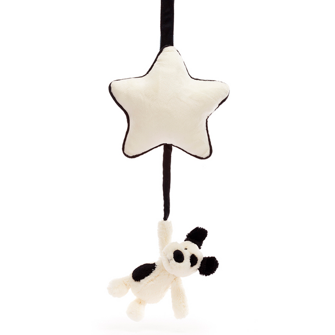 jellycat muziekdoosje bashful black and cream puppy - 30 cm | MP4BCP | 0