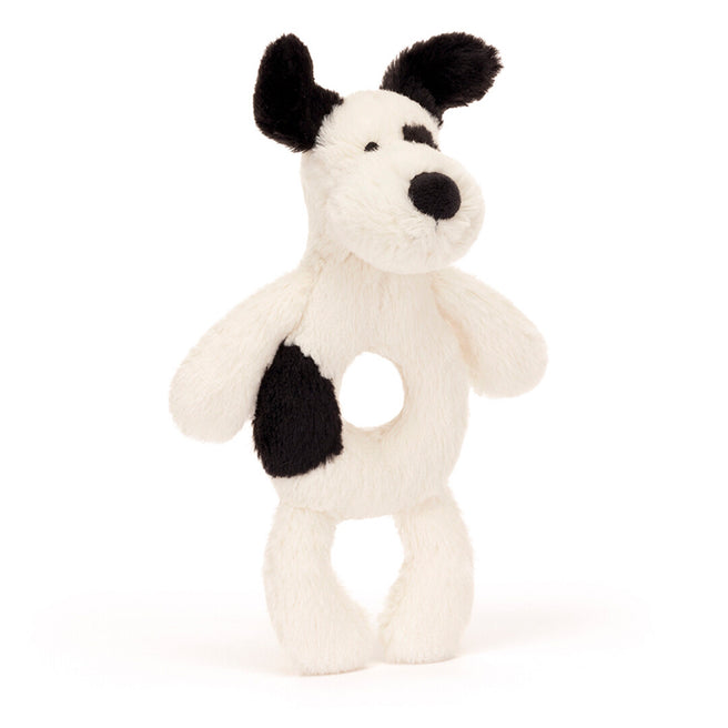 jellycat rammelaar bashful black and cream puppy - 18 cm  | BRR4BCP | 0