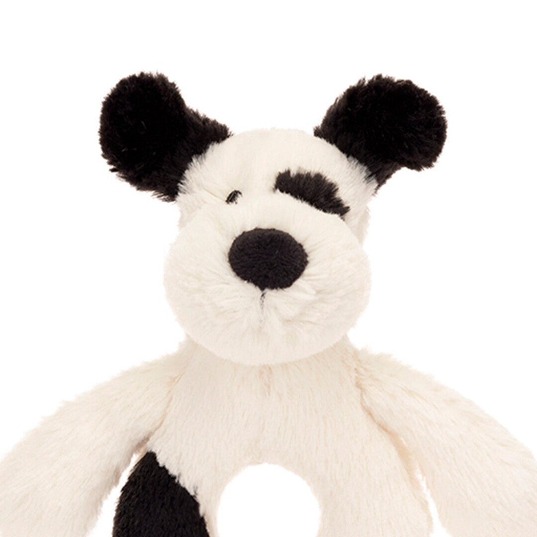 jellycat rammelaar bashful black and cream puppy - 18 cm  | BRR4BCP | 2